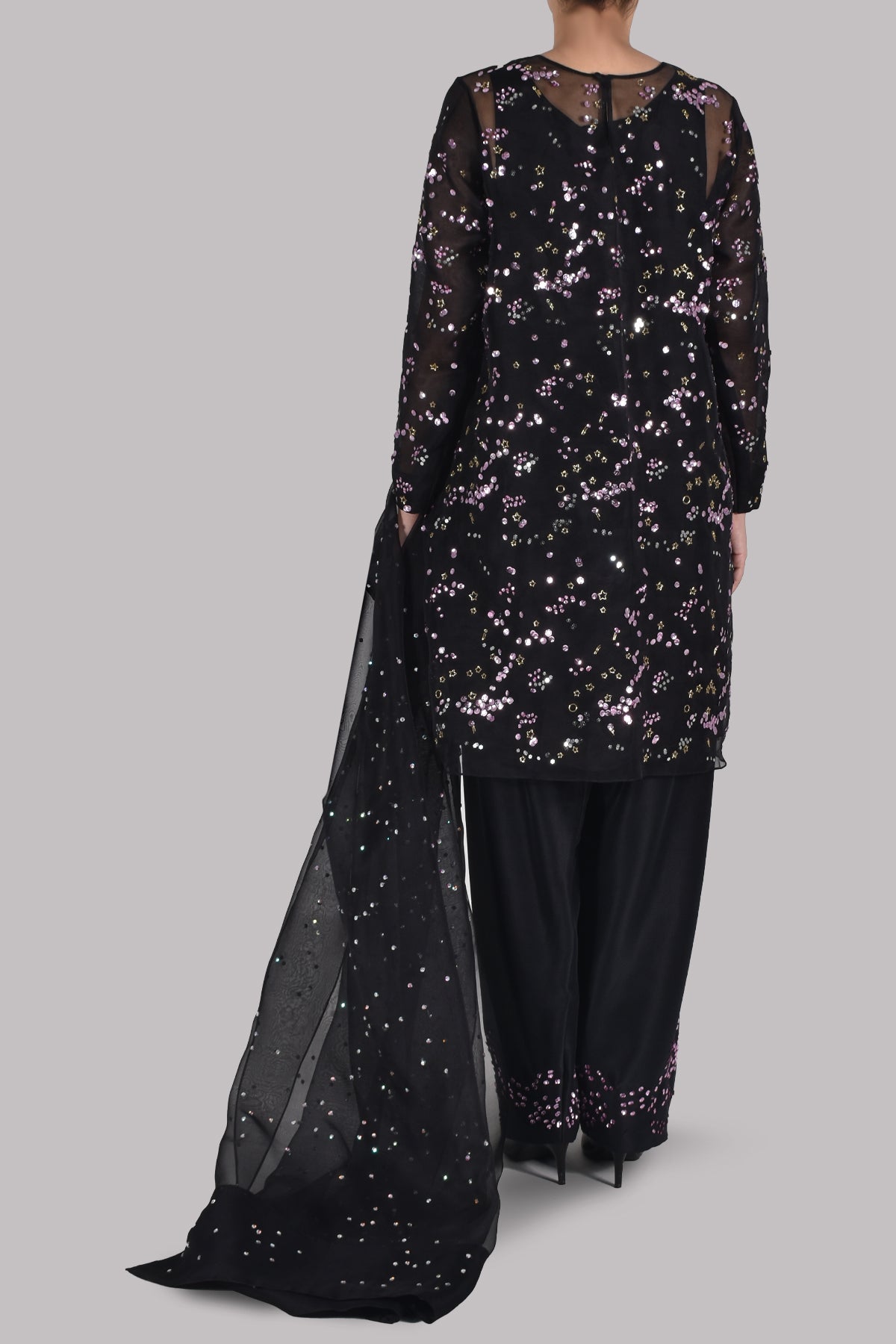 Black Embellished Organza Set