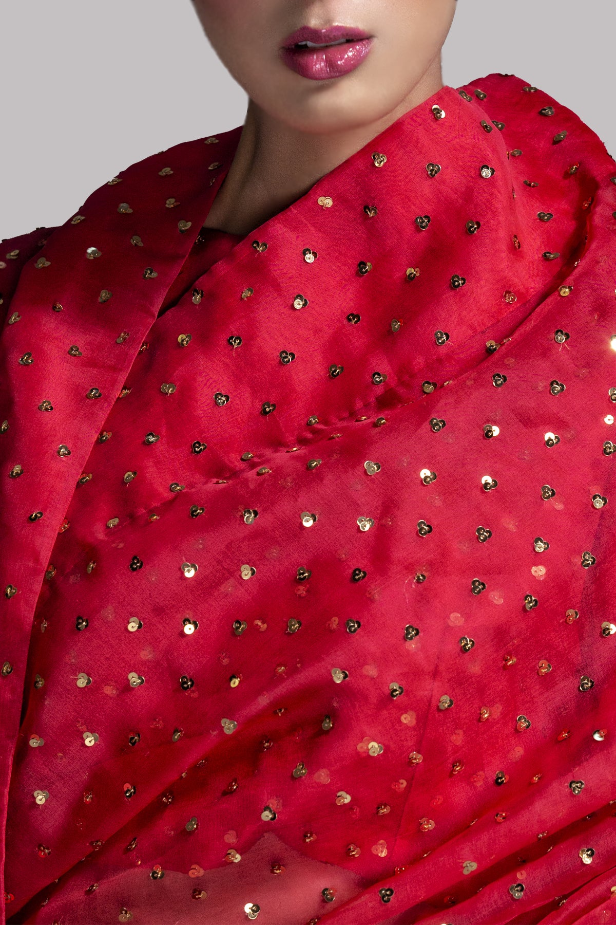 Tango Red Embellished Organza Sari