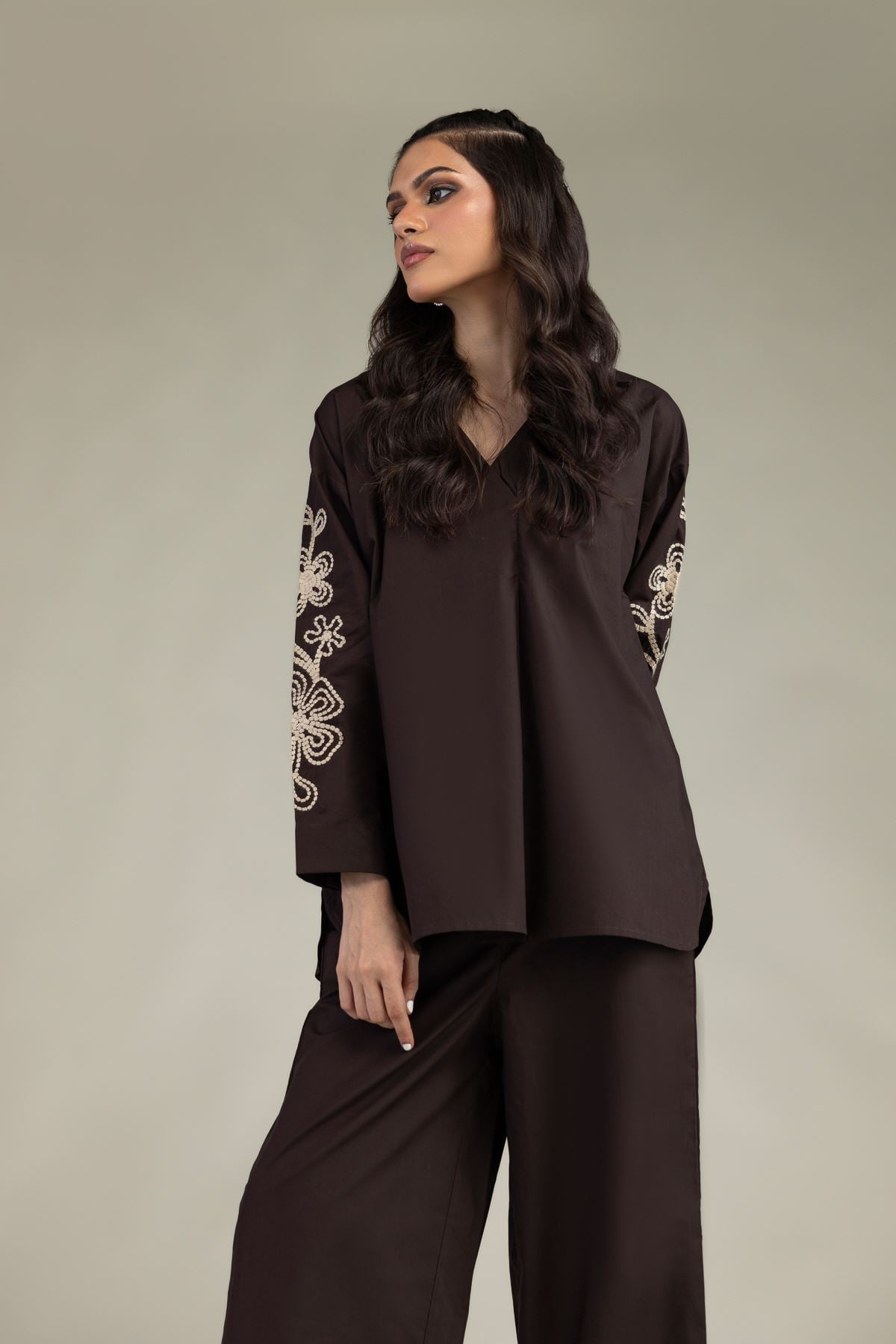 Brown V-Neck Blouse