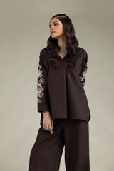 Brown V-Neck Blouse