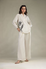 Floral Band-Collar Shirt