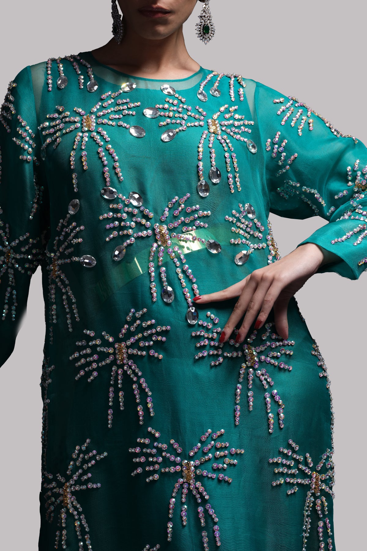 Shady Glade Crystal Embellished Organza Maxi Dress