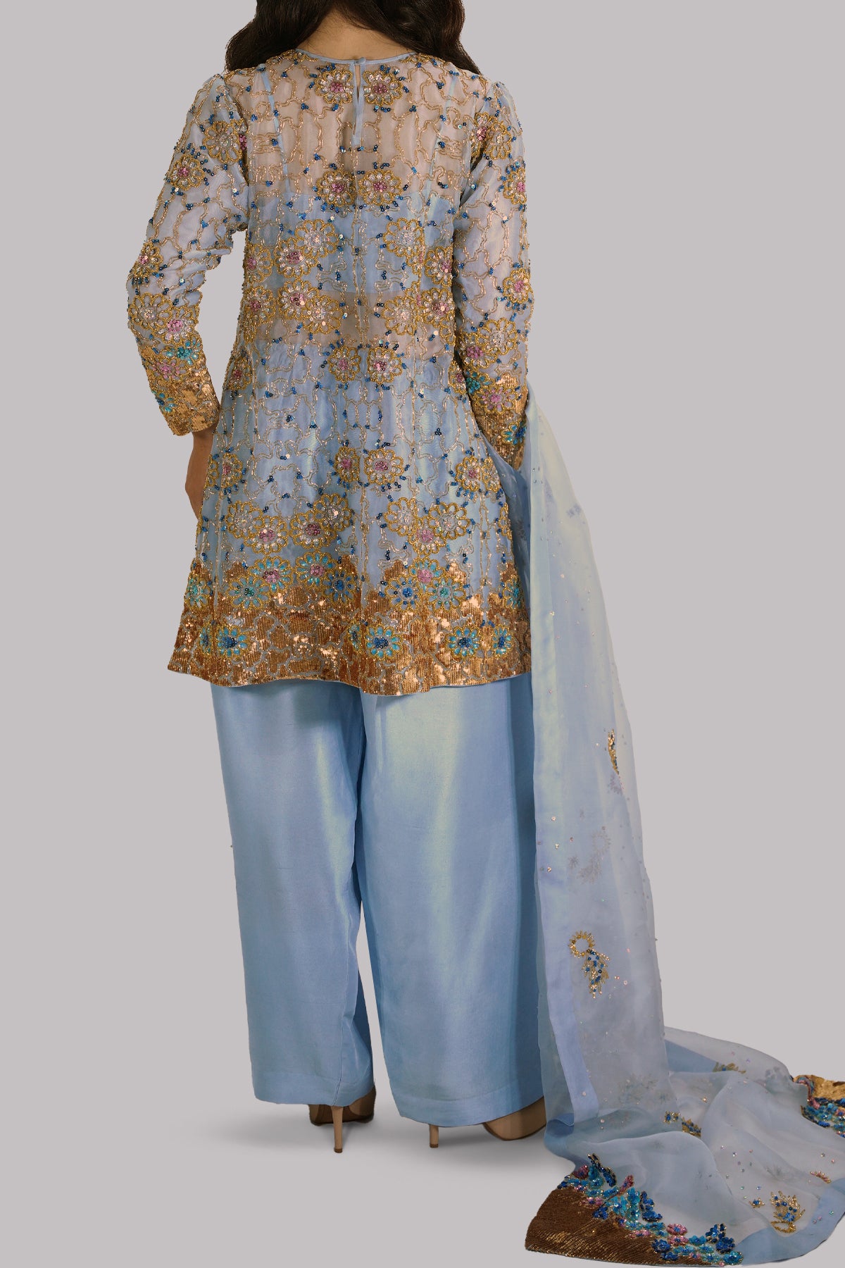 Cashmere Blue Embellished Organza Set