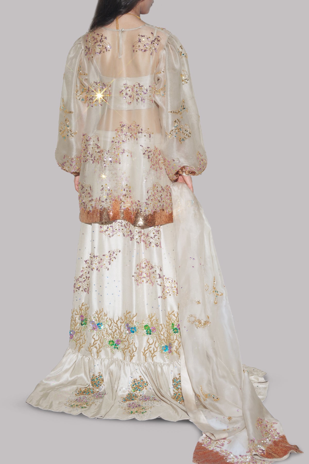 White Swan Embellished Organza Skirt Set