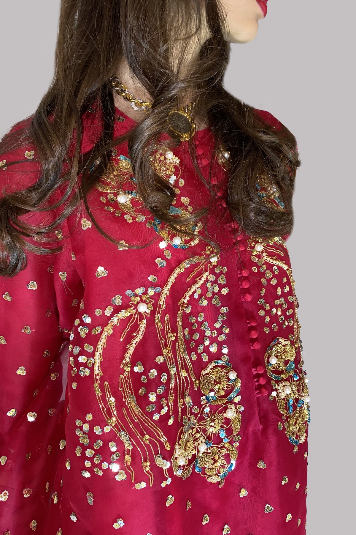 Tango Red Embellished Organza Set