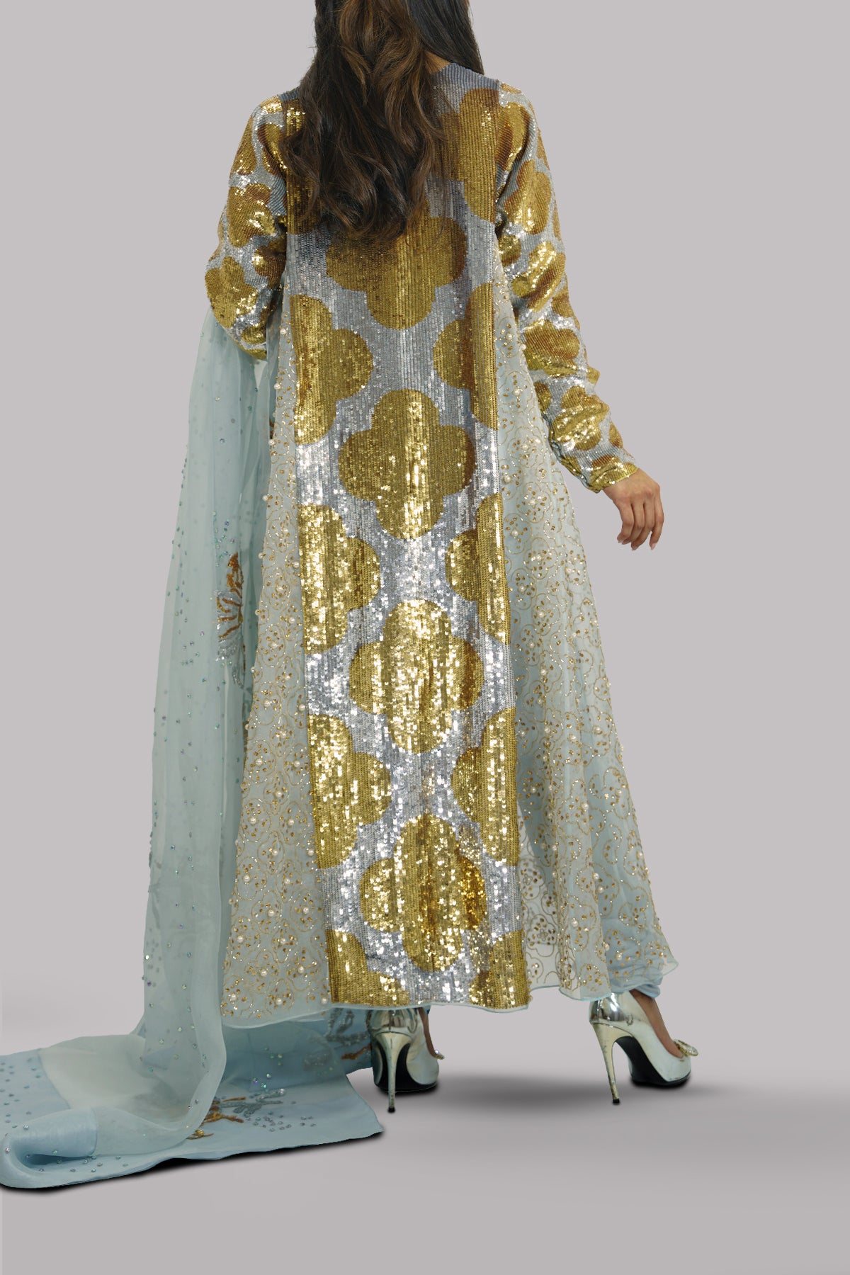 Aquamarine Organza Embellished Churidaar Set