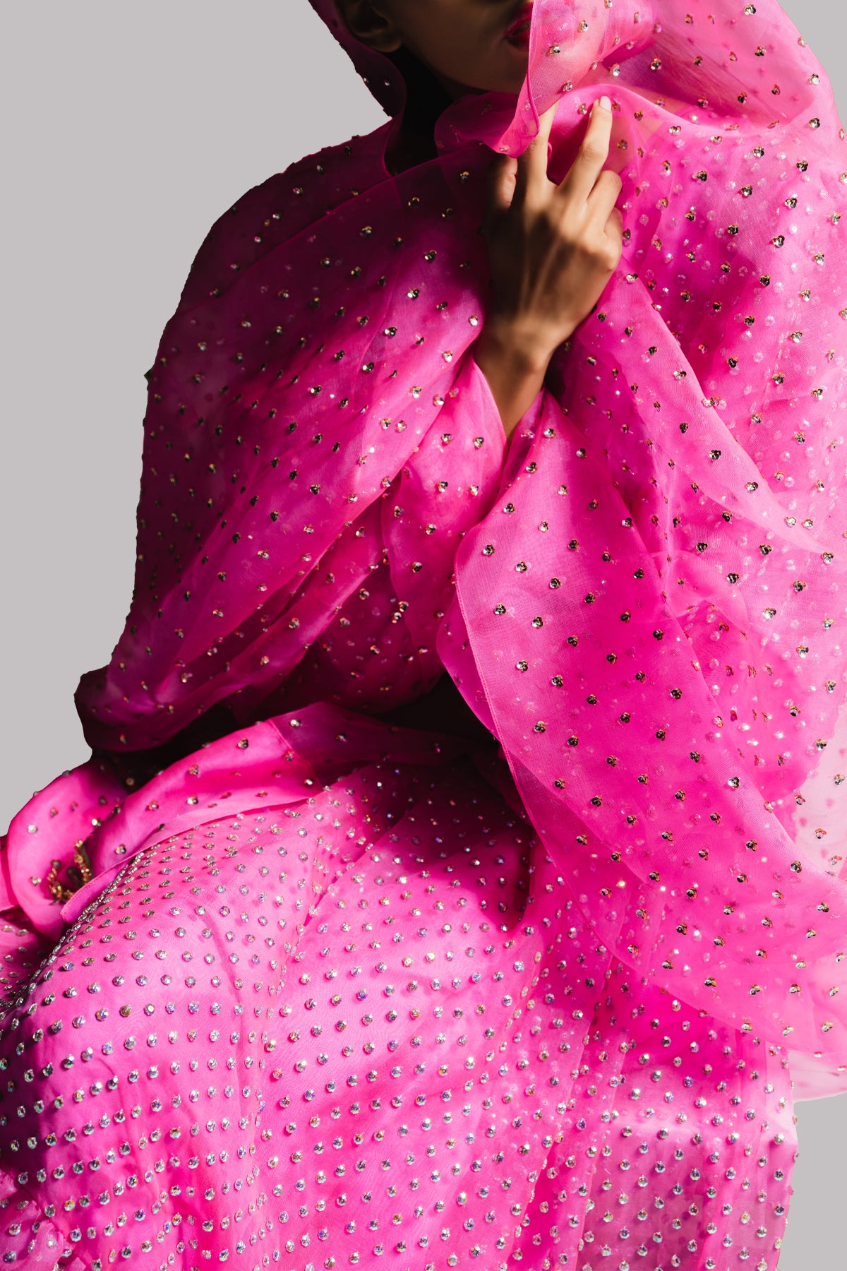 Diva Pink Organza Crystal Embellished Set