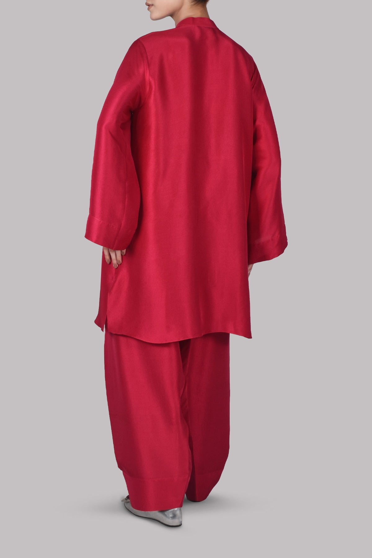 Tango Red Raw Silk Tunic Set