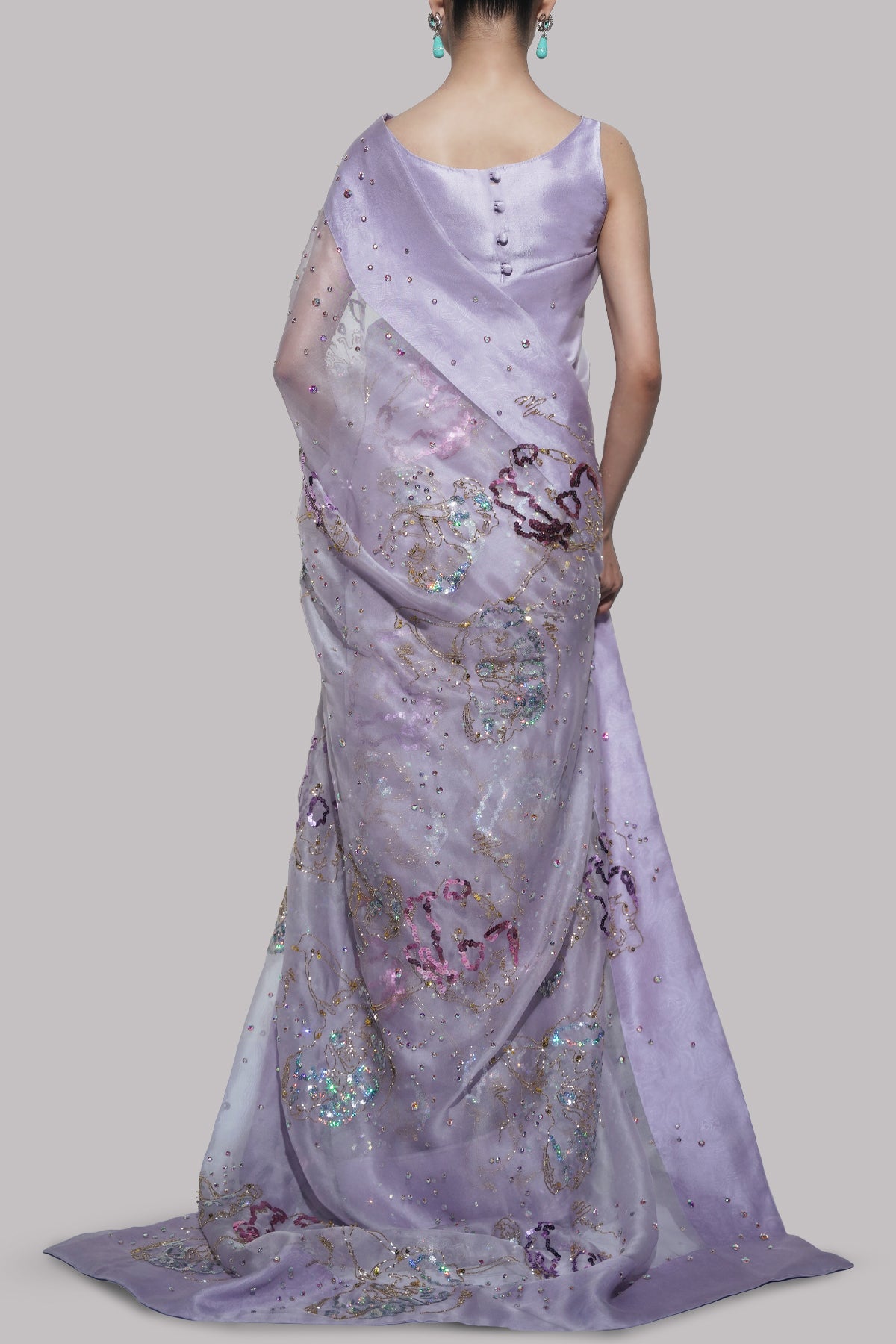 Pastel Lilac Embellished Organza Sari