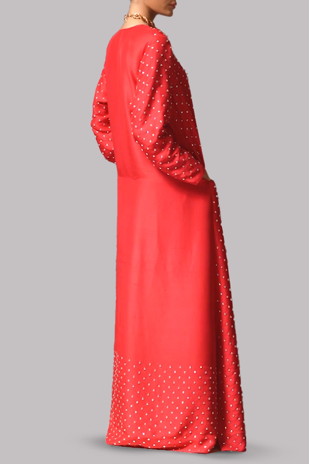 Tango Red Crystal Embellished Silk Maxi Dress