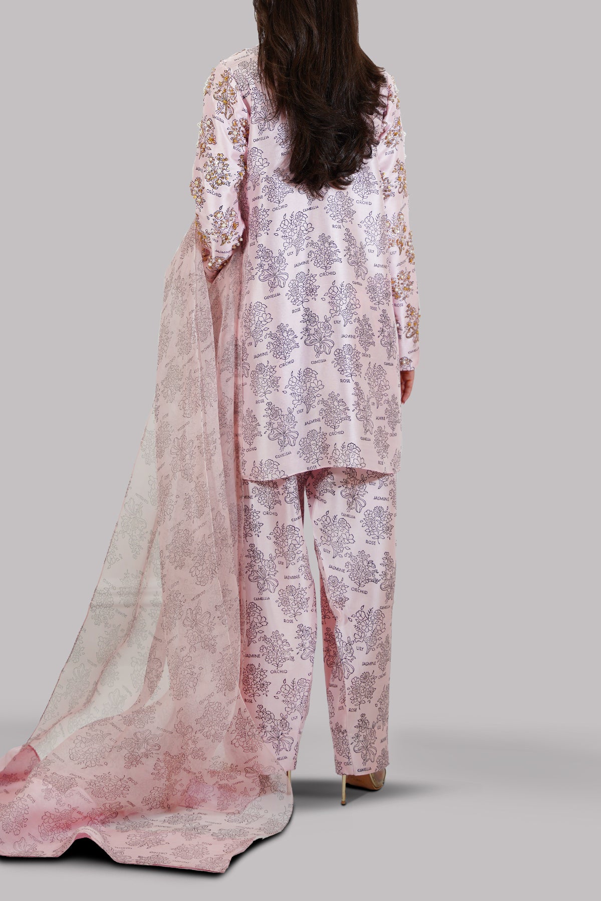Blushing Bride Block Printed &amp; Embellished Raw Silk Set