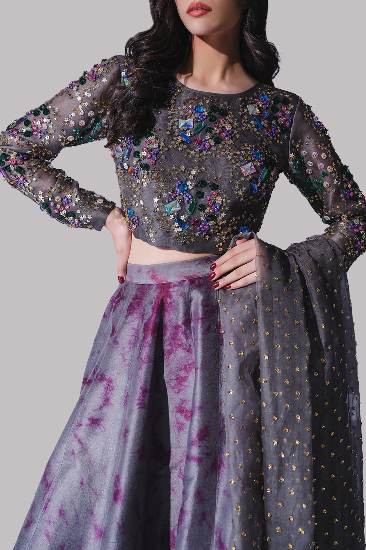 Steeple Grey and Blue Radiance Embellished Skirt Set