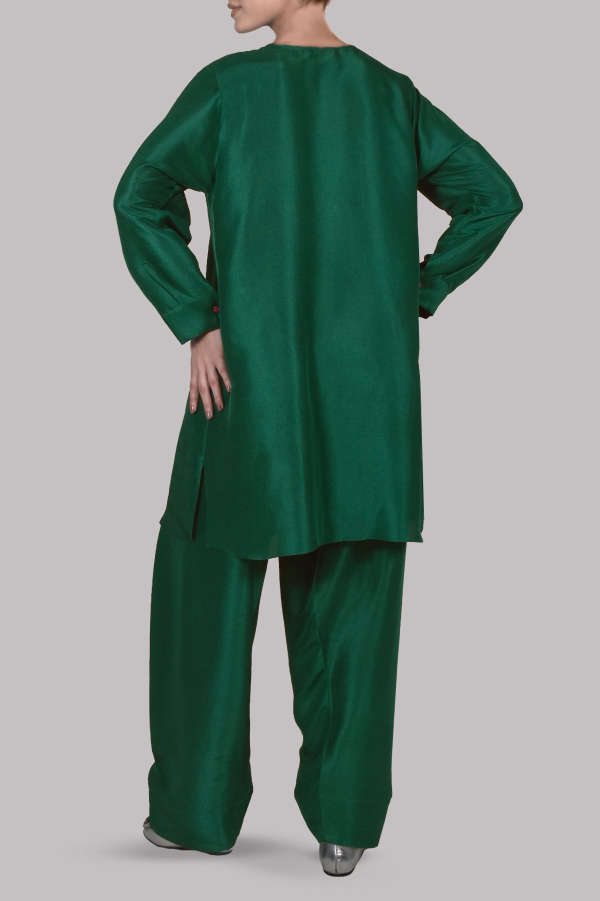 Galapogas Green Raw Silk Tunic Set
