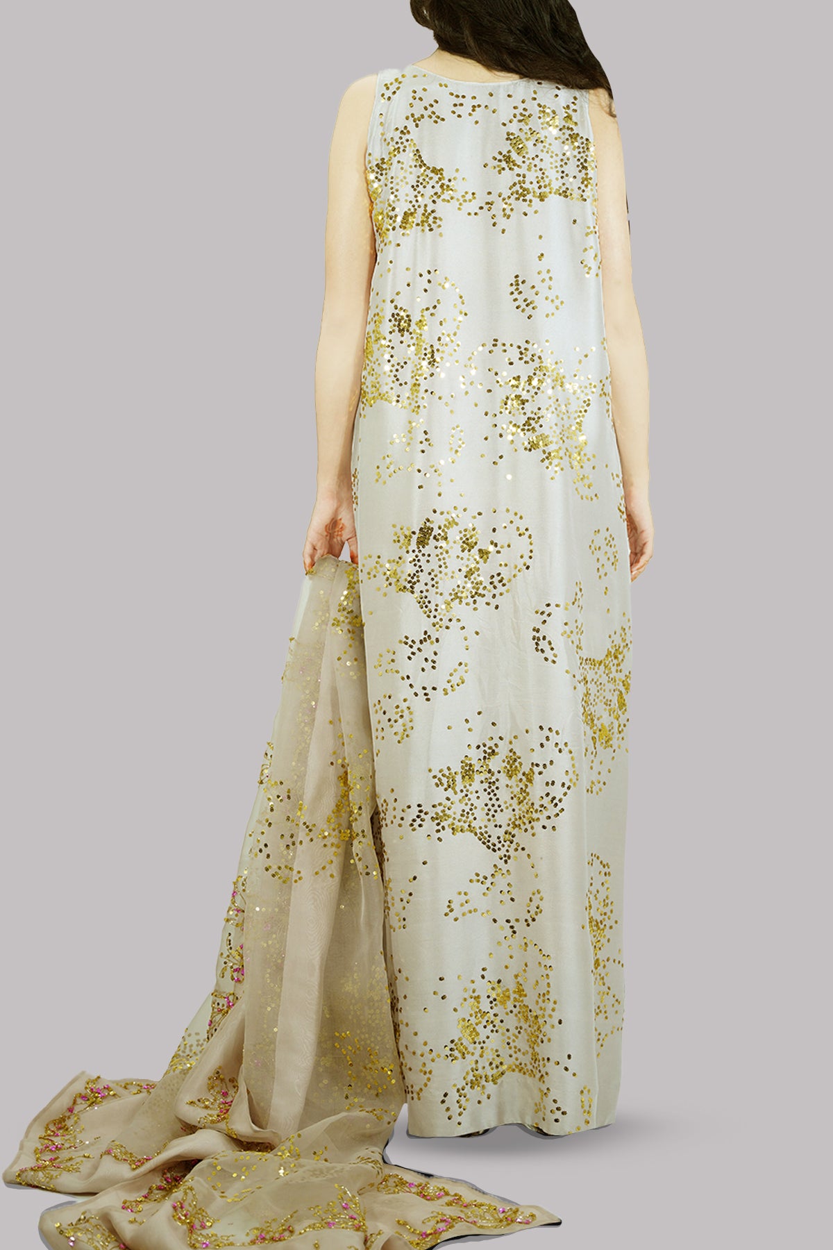 Silver Grey Embellished Maxi Set