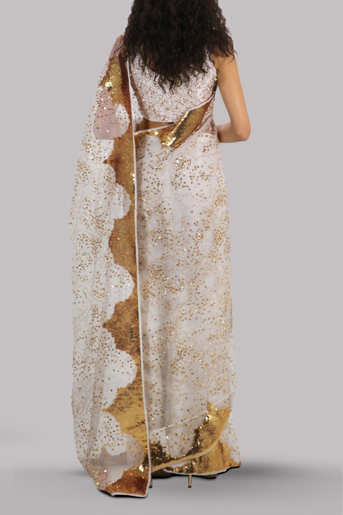 Egret Embellished Organza Sari