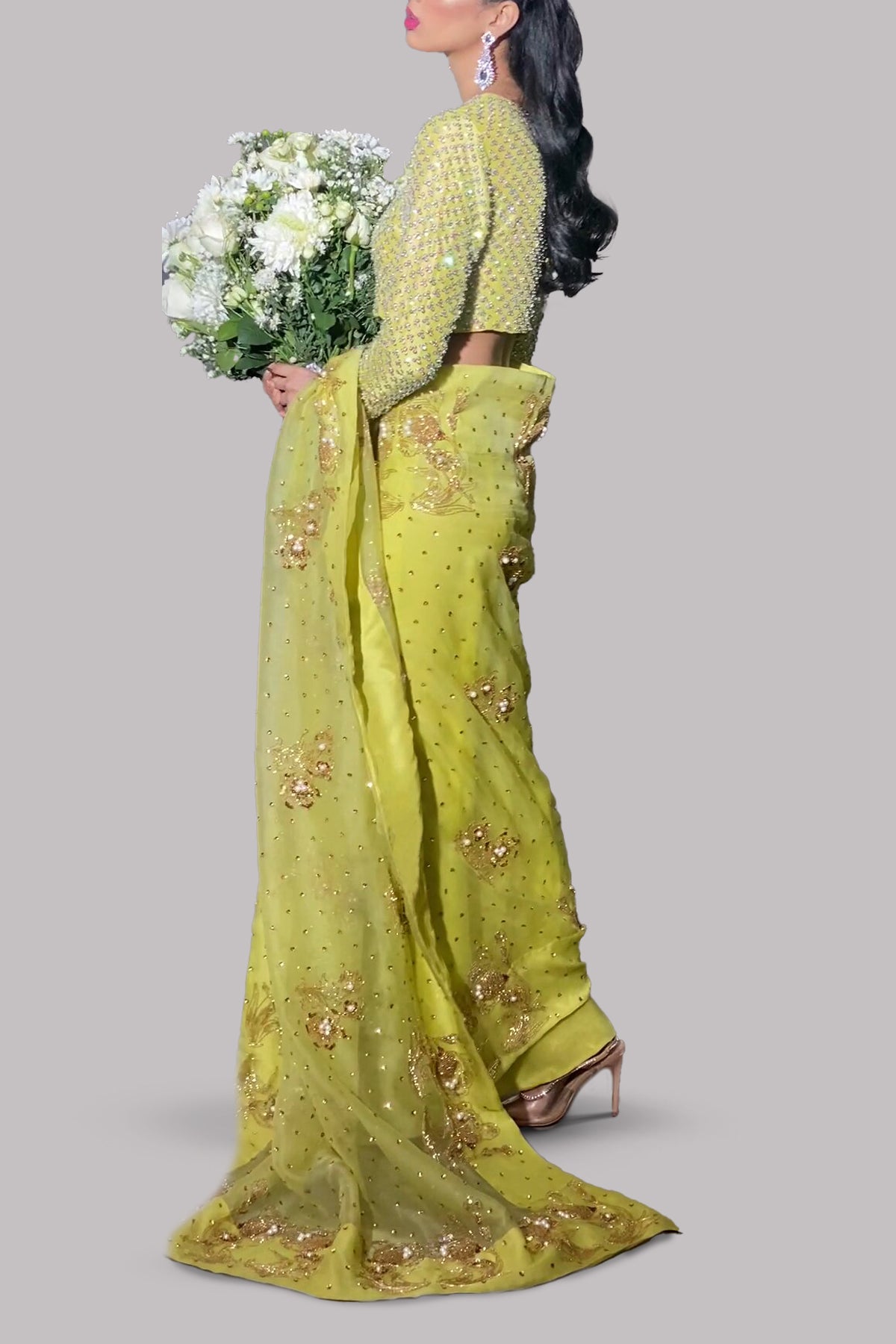 Aurora Yellow Embellished Organza Sari