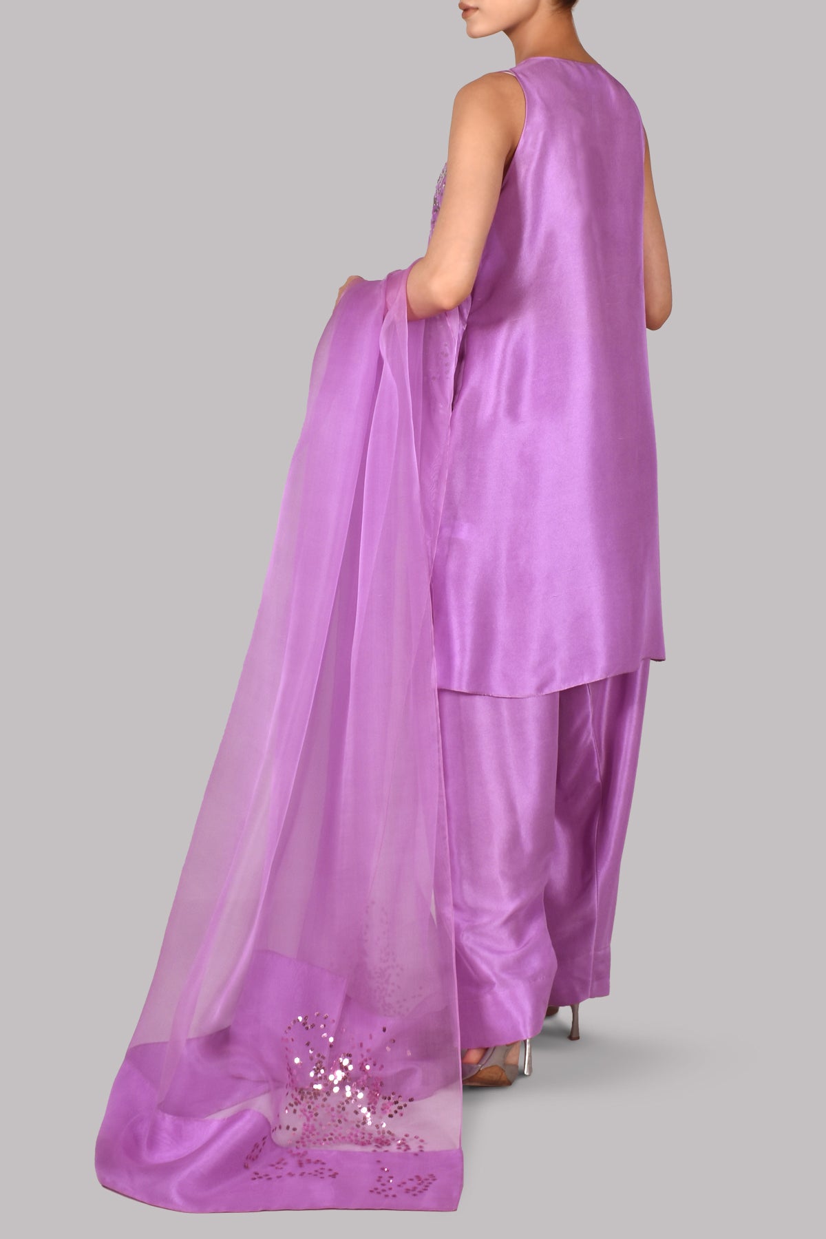 African Violet Embellished Raw Silk Set