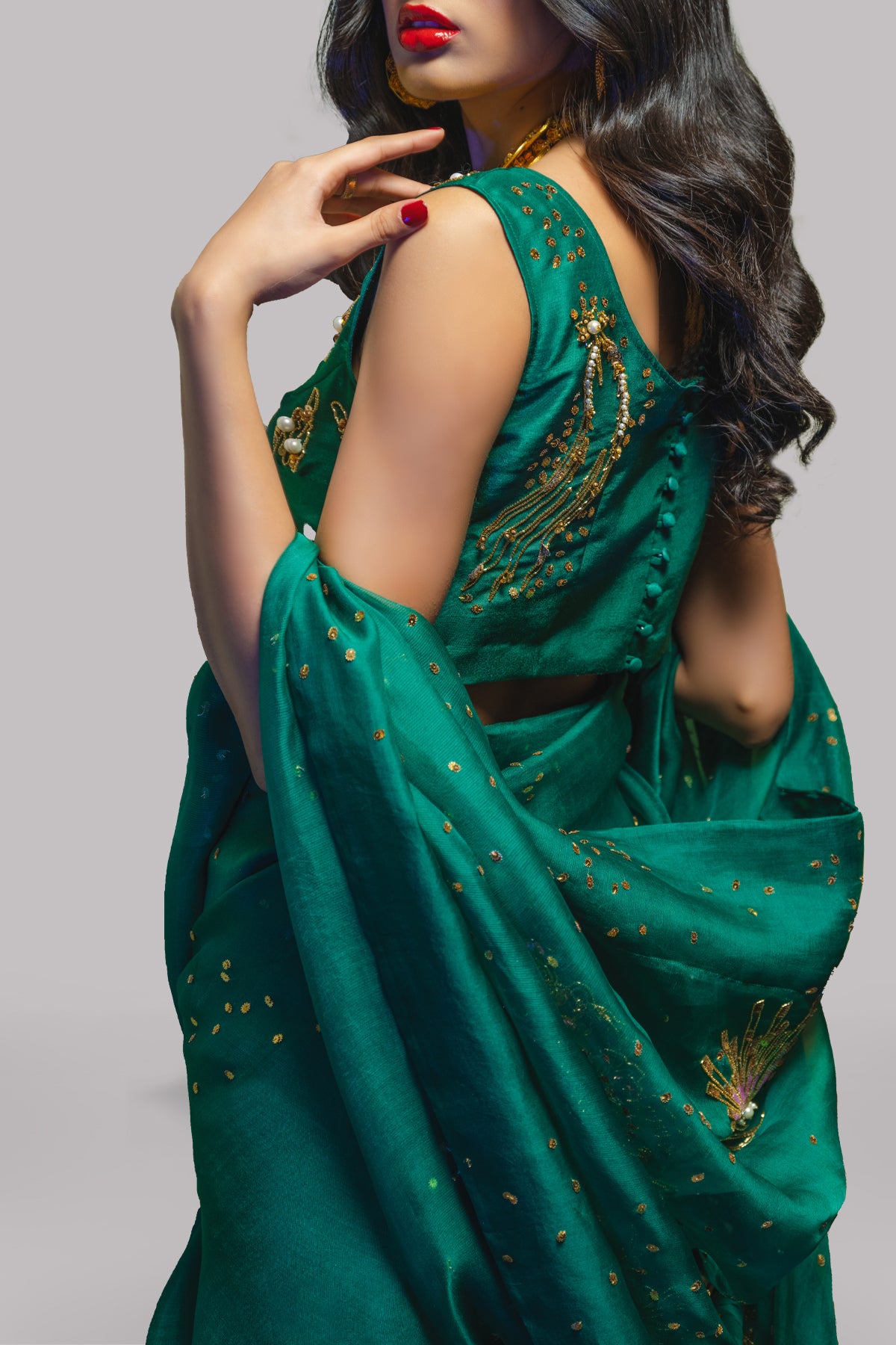Evergreen Embellished Organza Sari