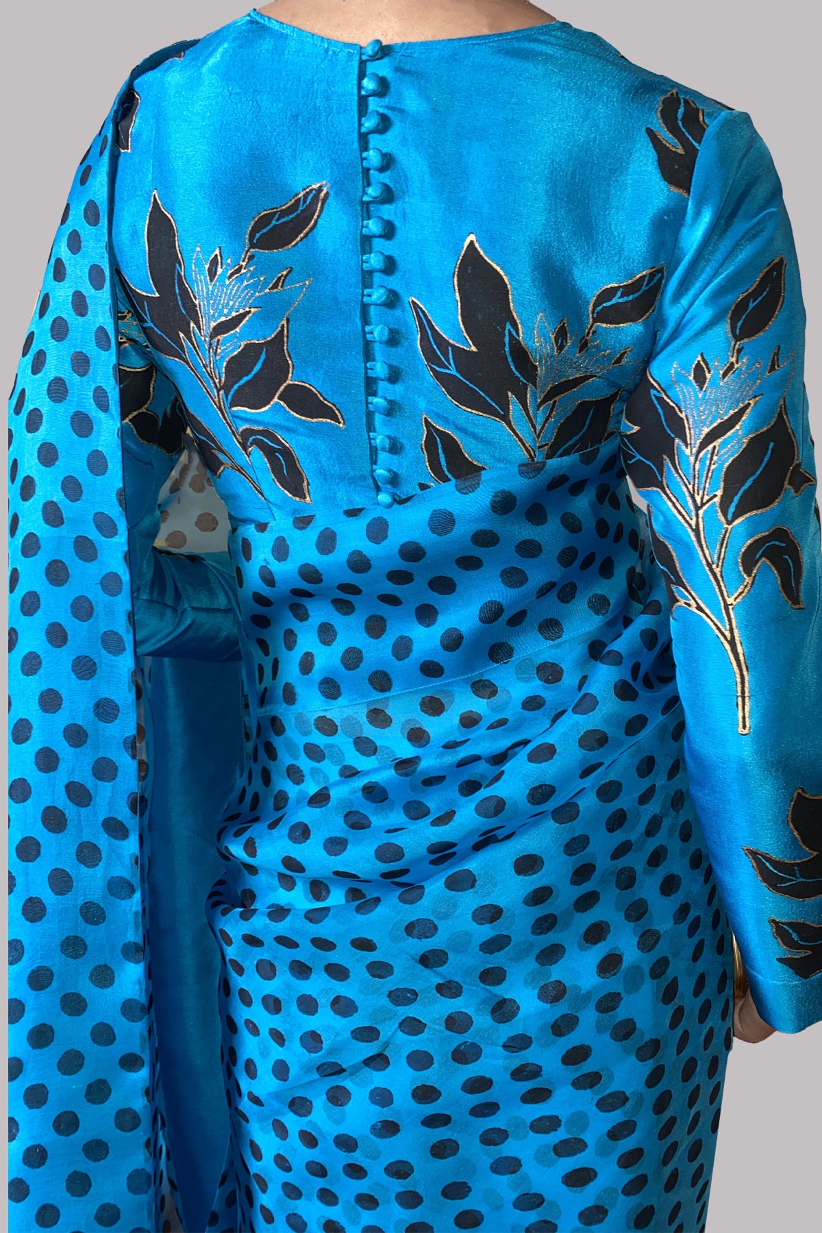 Algiers Blue Block Printed Organza Sari