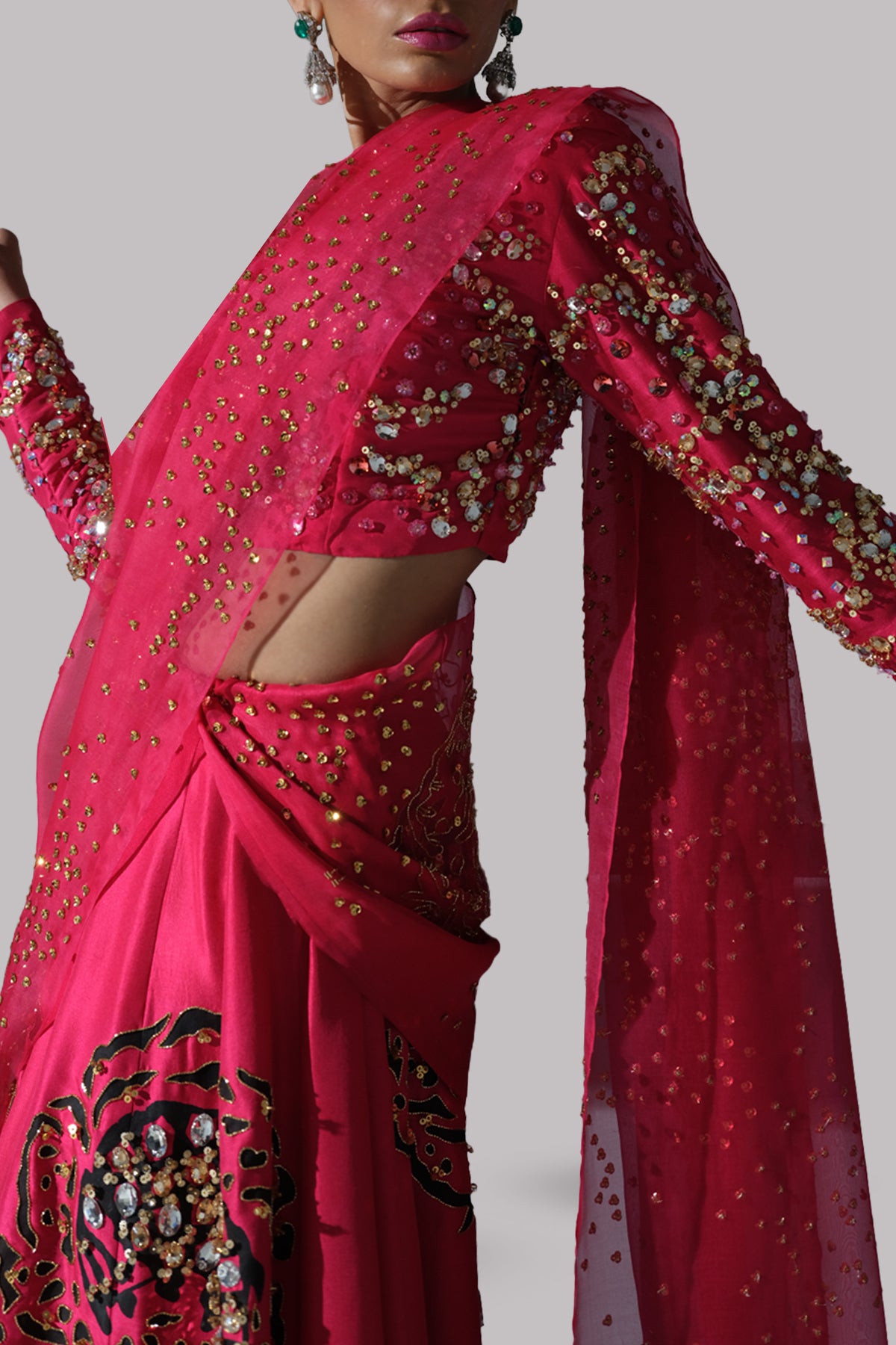 Rose Red Embellished Skirt Set