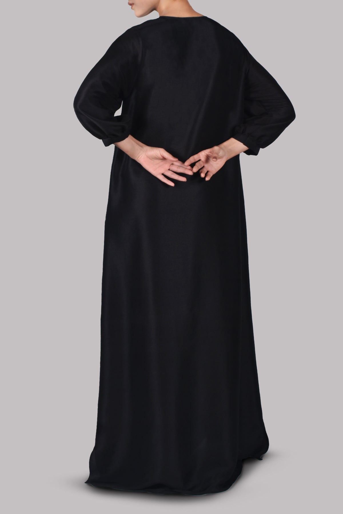 Black Embellished Raw Silk Maxi