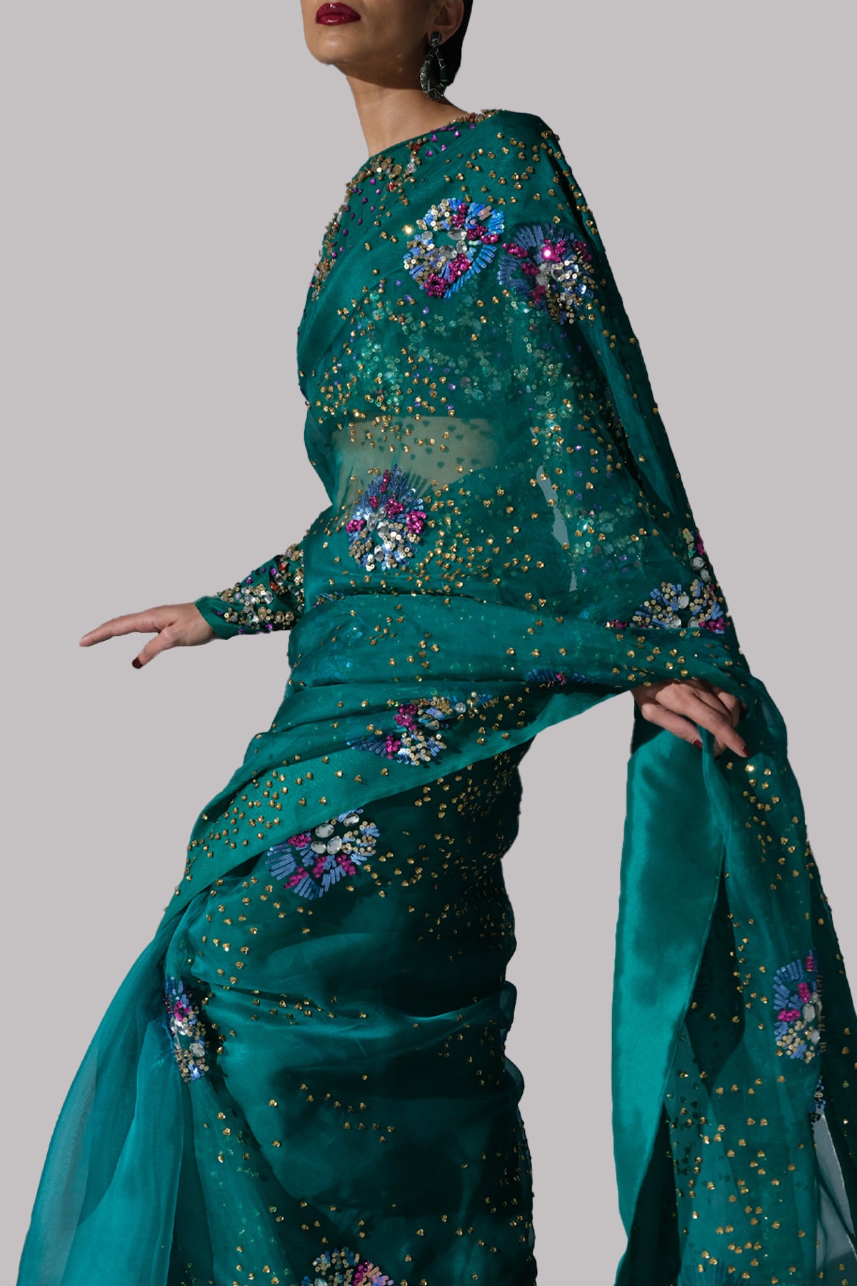 Evergreen Embellished Organza Sari