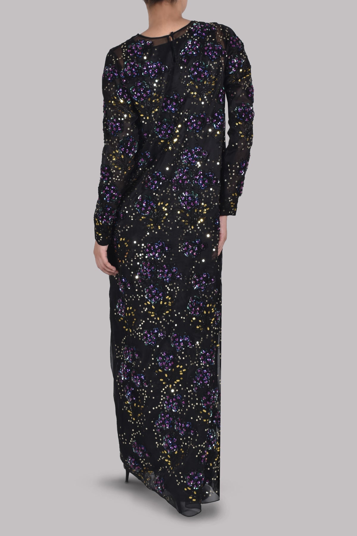Black Embellished Italian Organza Maxi