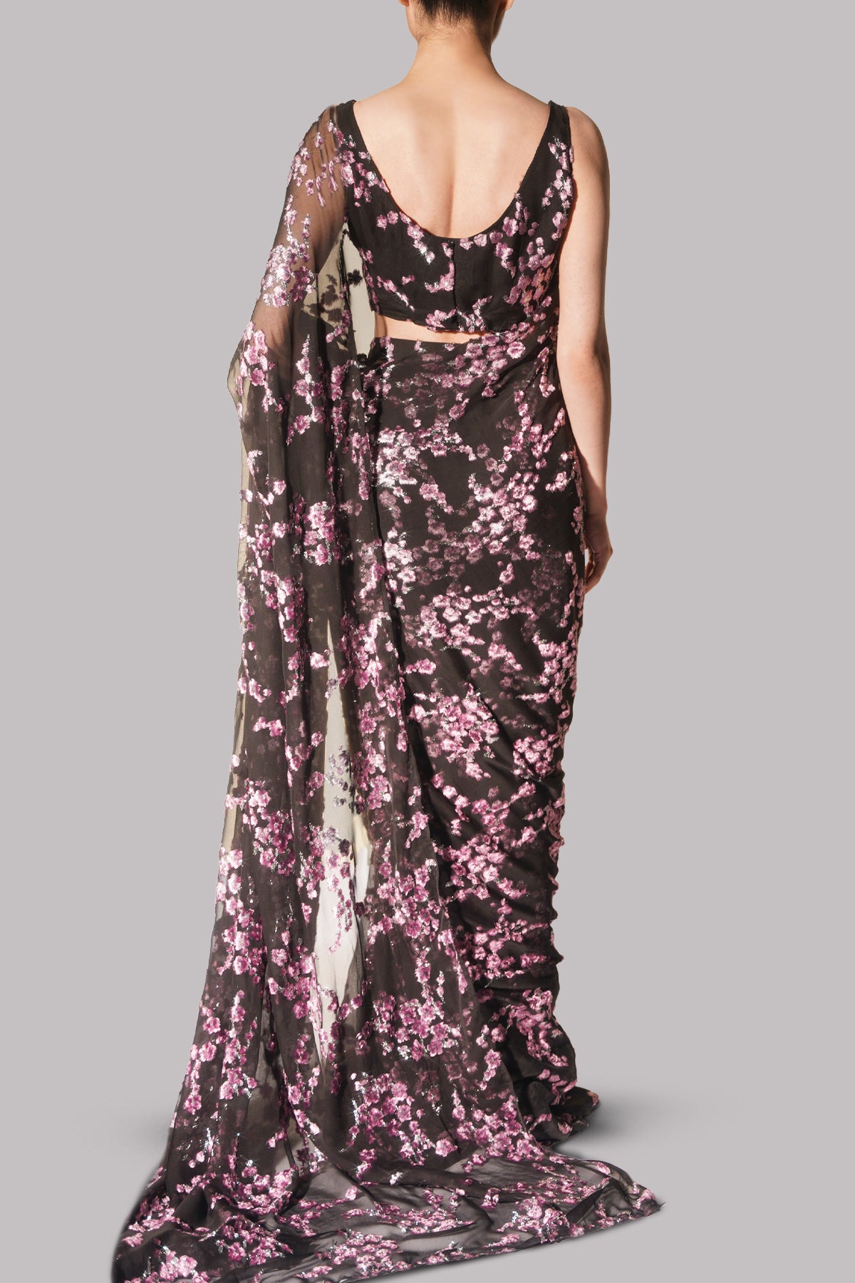 Black Italian Chiffon Sari