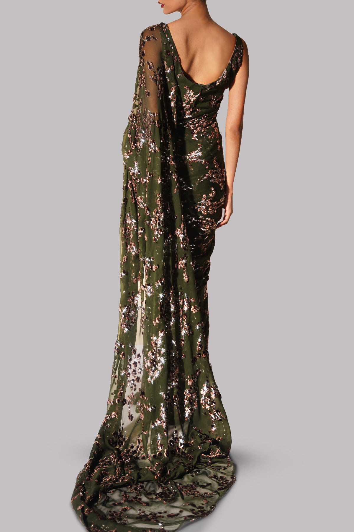 Winter Moss Italian Chiffon Sari