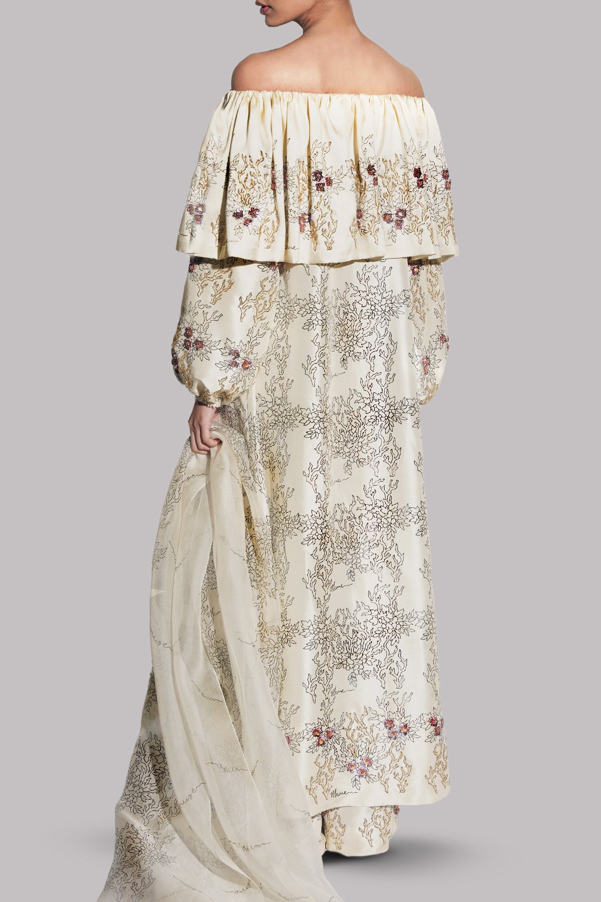 Afterglow Off-Shoulder Block Printed and Embellished Set