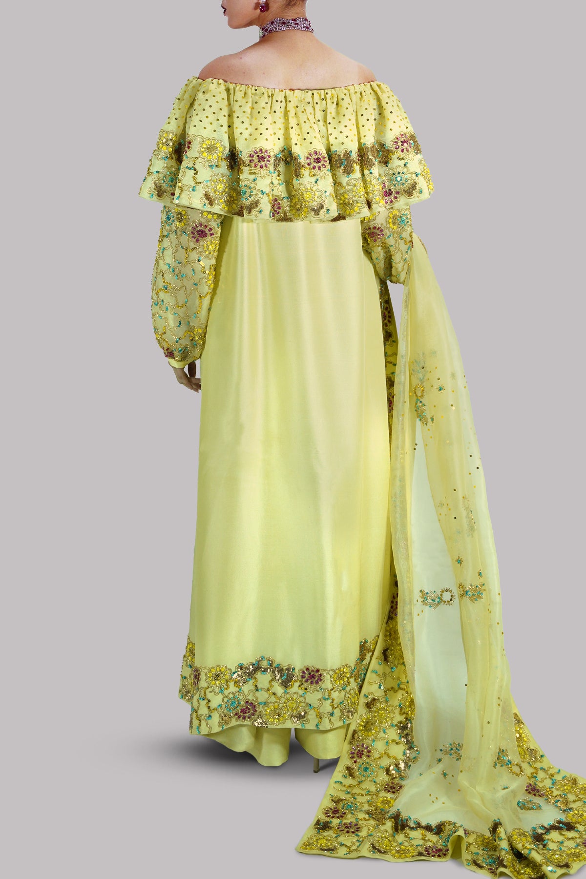 Lemon Verbena Off-Shoulder Embellished Set