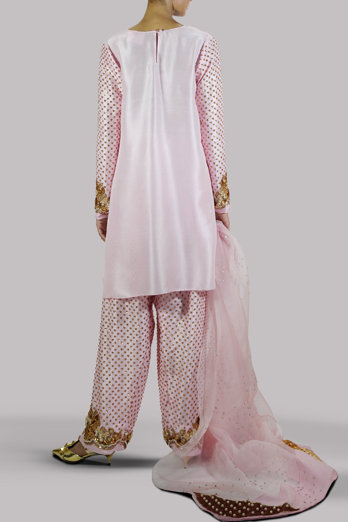 Rose Shadow Embellished Raw Silk Set