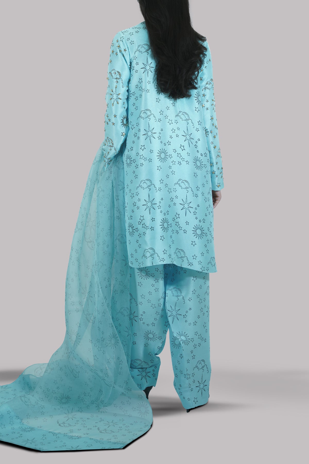 Petit Four Block Printed &amp; Embellished Raw Silk Set