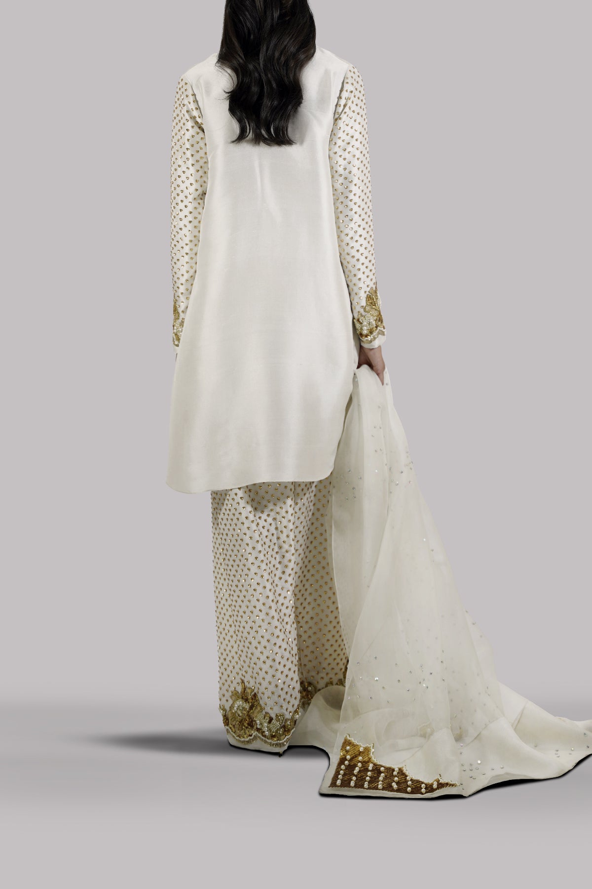 Egret Embellished Raw Silk Set