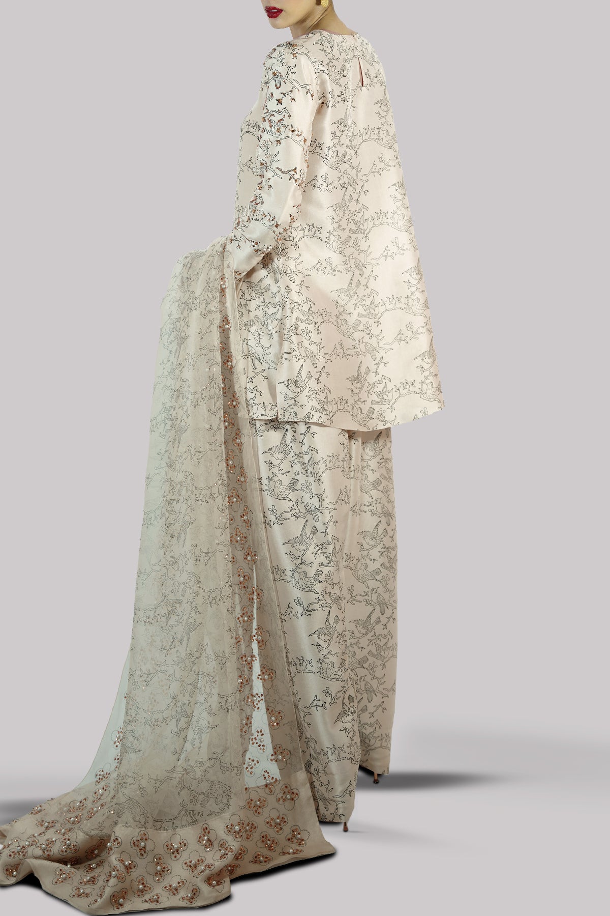 Lamb’s Wool Block Printed &amp; Embellished Raw Silk Set
