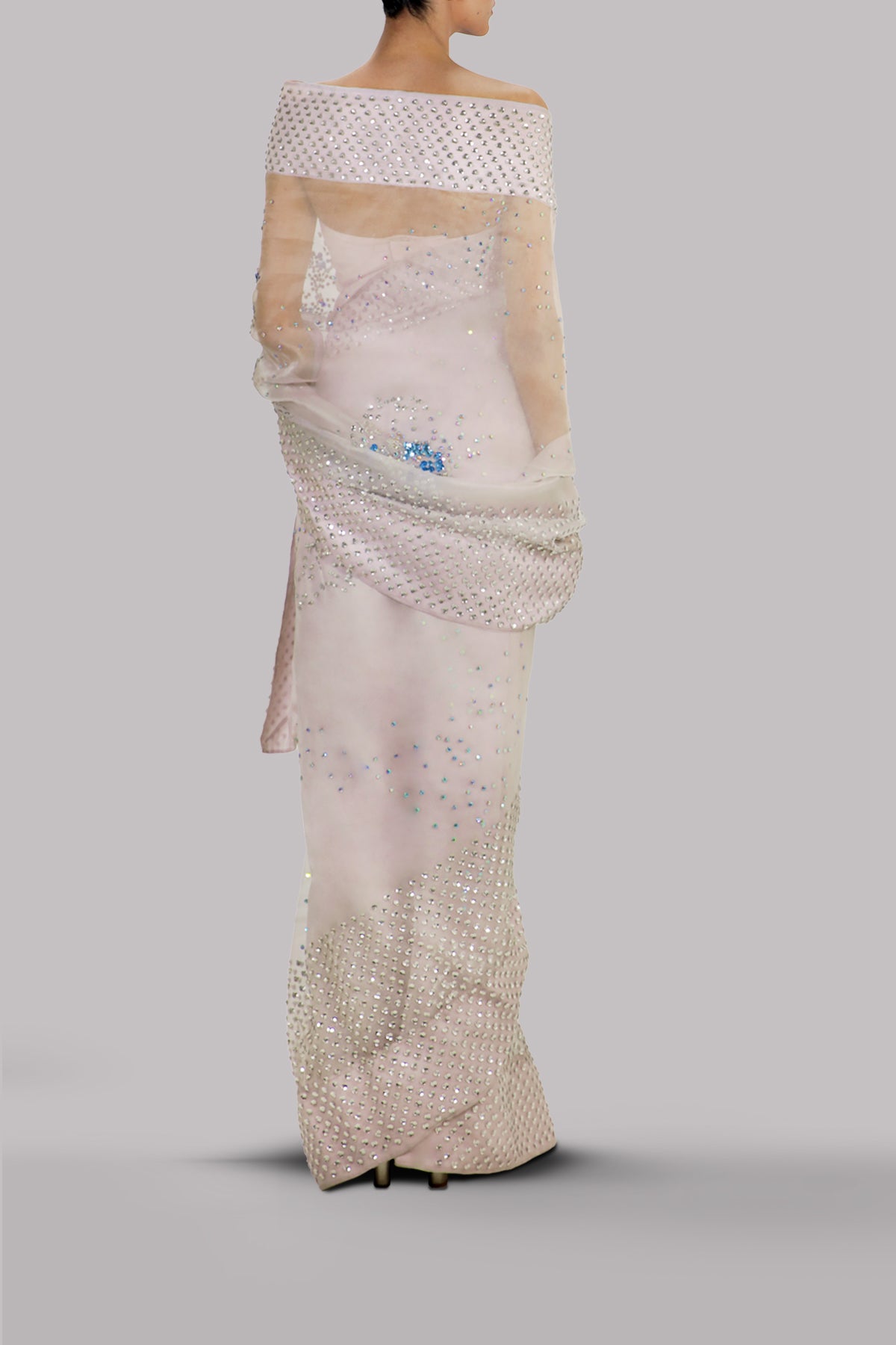 White Sand Embellished Organza Sari