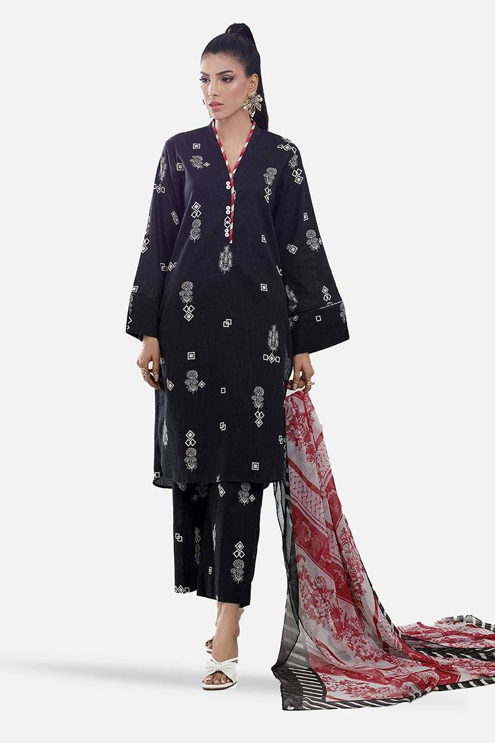 3 Piece Cross Slub Printed Suit