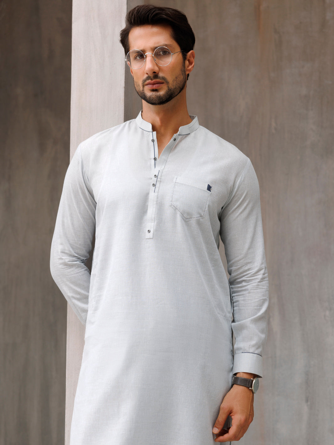 Light Blue Blended Kameez Shalwar - AL-KS-3093
