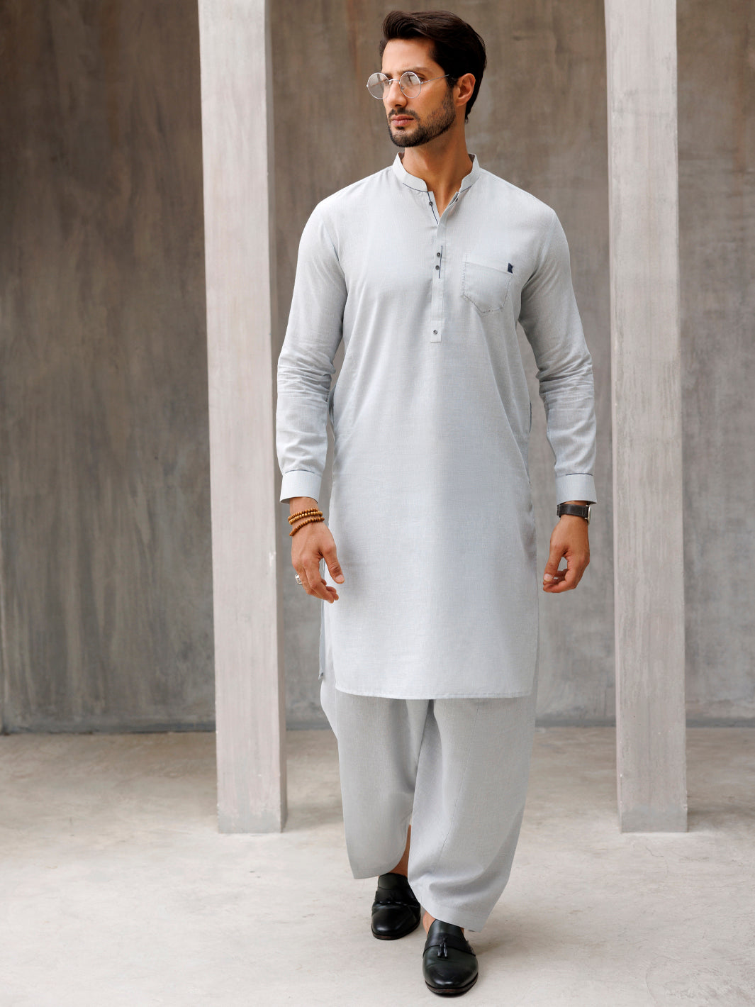 Light Blue Blended Kameez Shalwar - AL-KS-3093