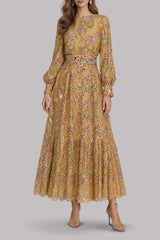 Metallic Gold French Lace Tiered Dress