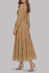Metallic Gold French Lace Tiered Dress