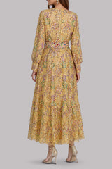 Metallic Gold French Lace Tiered Dress
