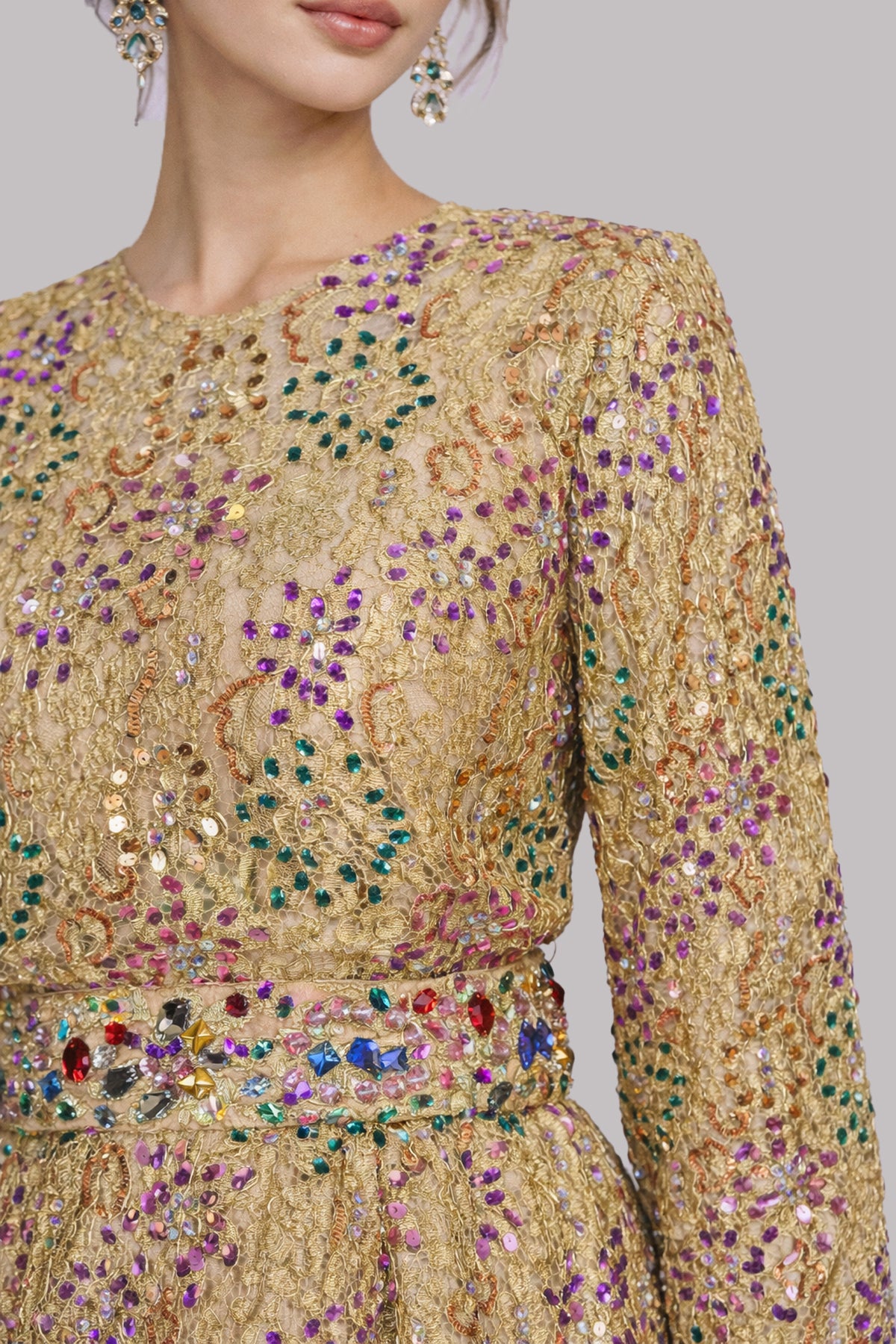 Metallic Gold French Lace Tiered Dress