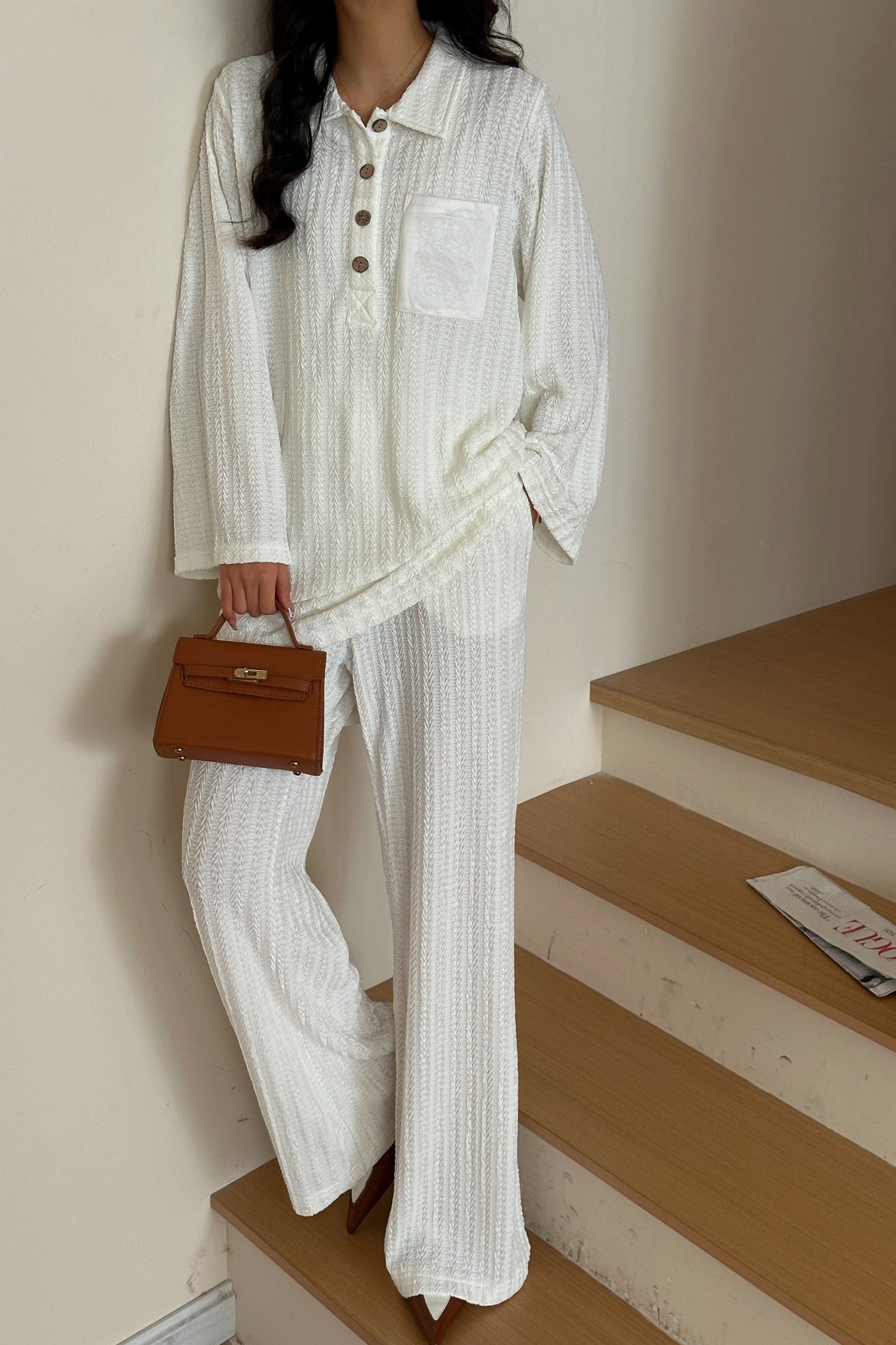 St Orleans Textured White Suit With Detailed Pocket