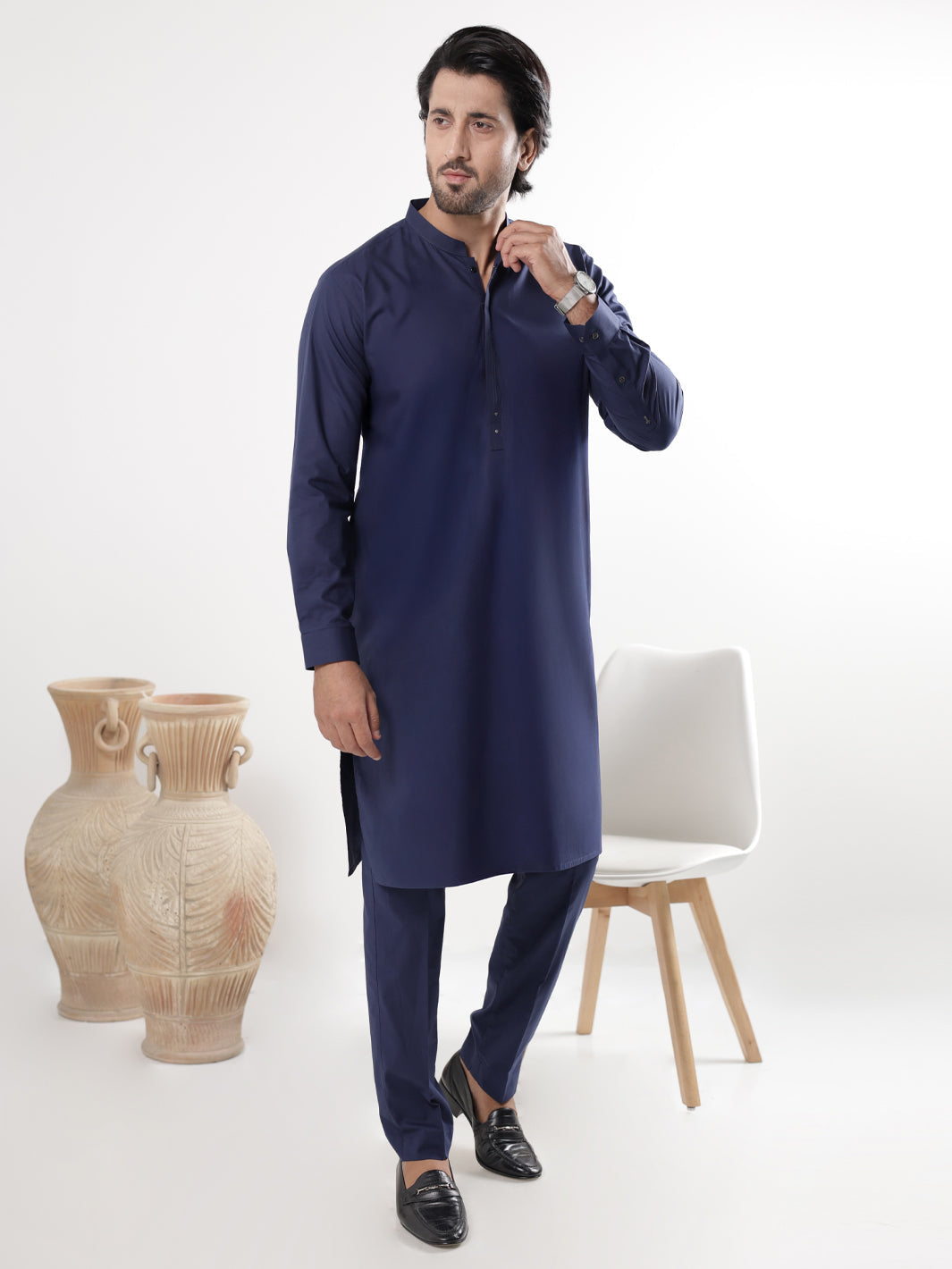 Navy Blue Cotton Kurta Trousers - AL-KT-3222