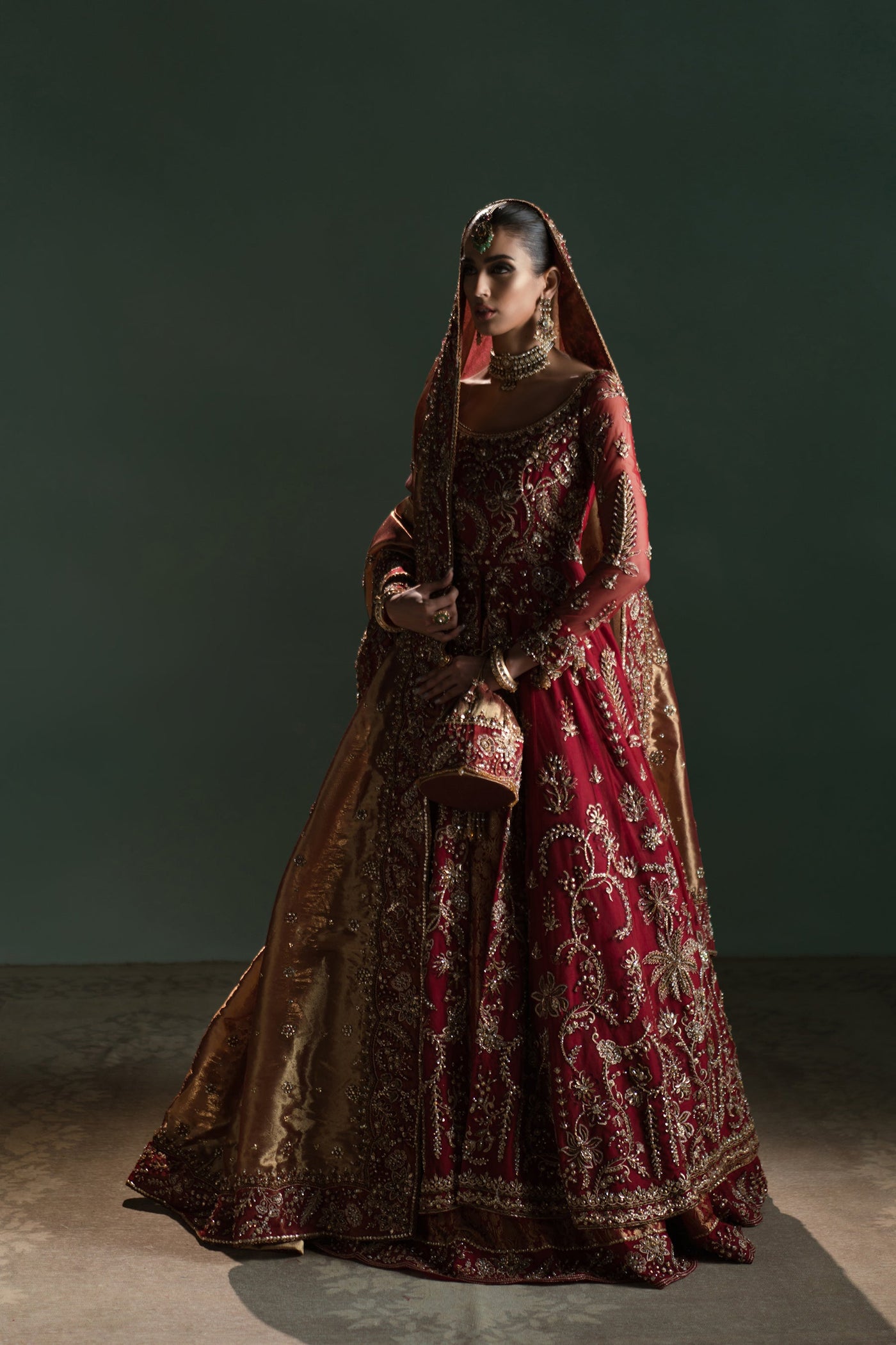 Red And Gold Bridal Peshwas Set (D-05)