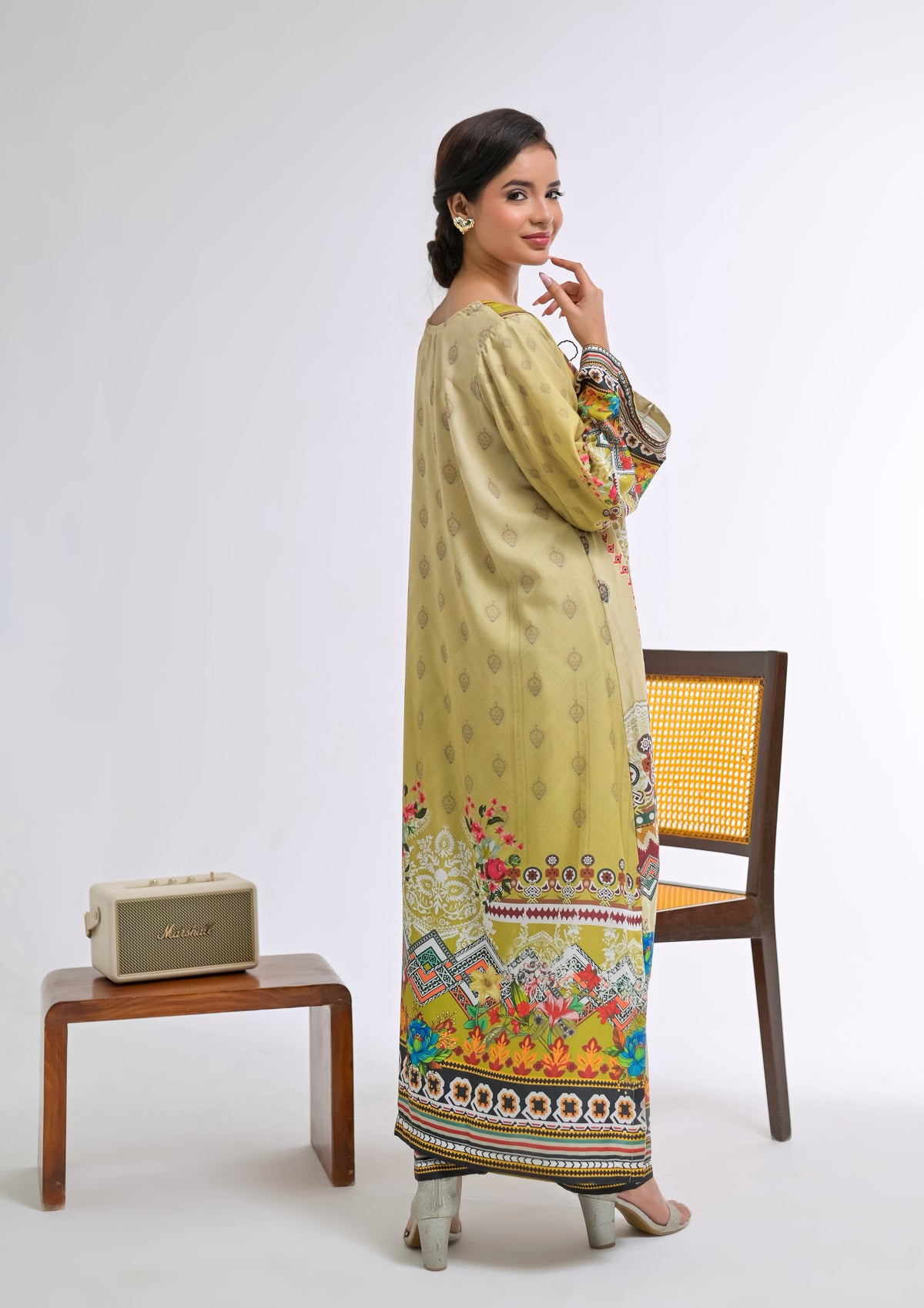 Poshkari Luxury Blended Raw Silk Embroidered 2Pc Stitched Kaftan Suit PA 0062