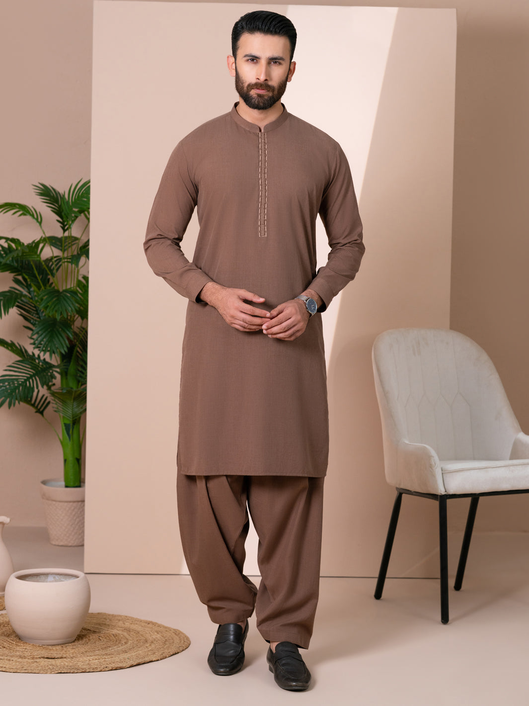 Brown Kameez Shalwar - AL-KS-3376