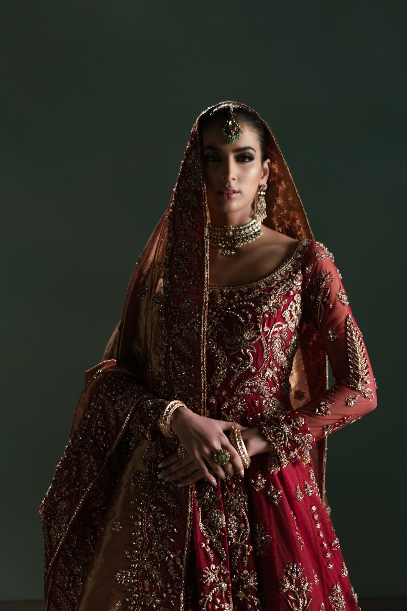 Red And Gold Bridal Peshwas Set (D-05)