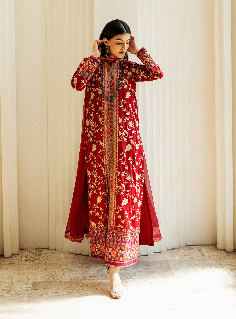 Crimson Charm Kashmiri Embroidery